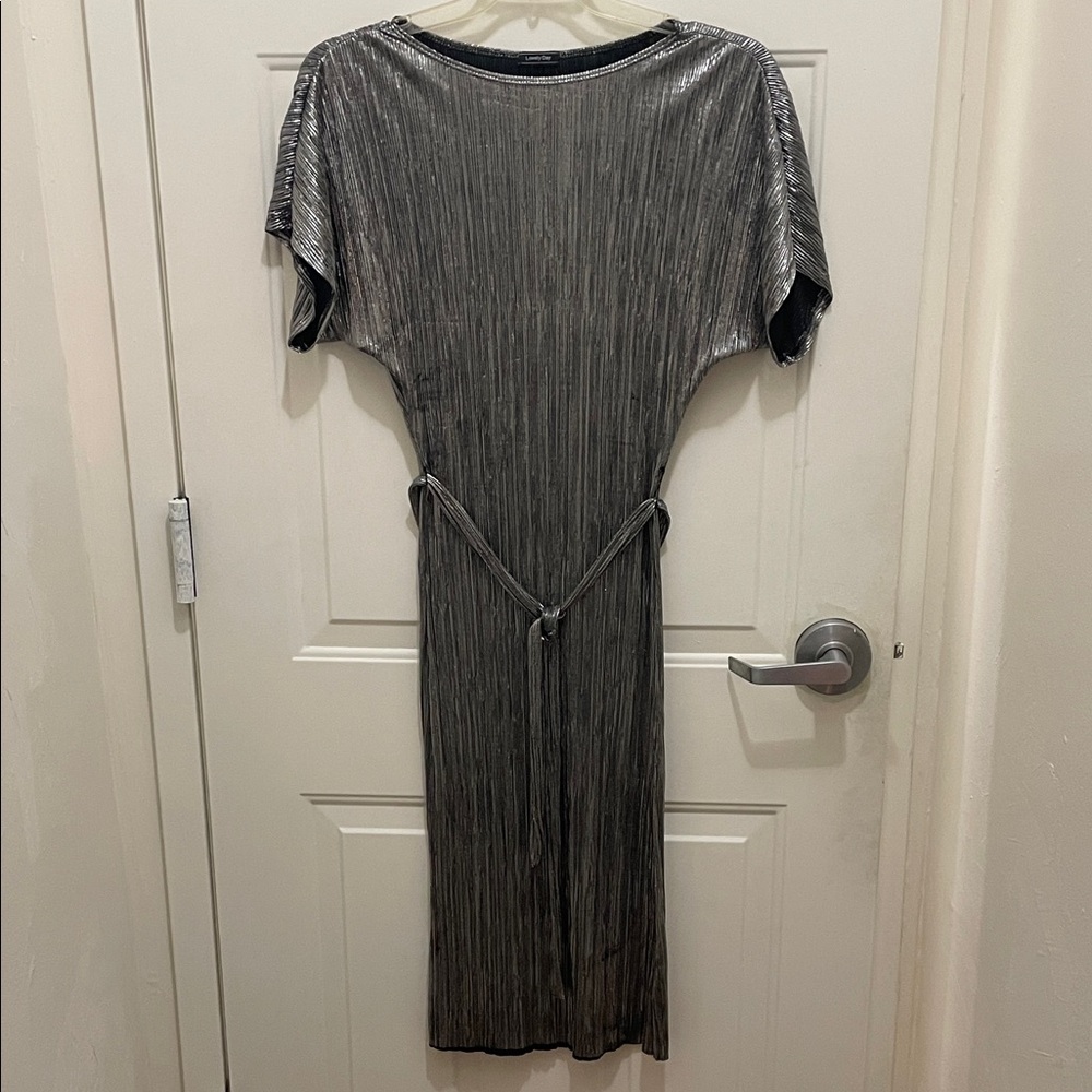 Lovely Day Metallic Silver Midi Dress Size Medium